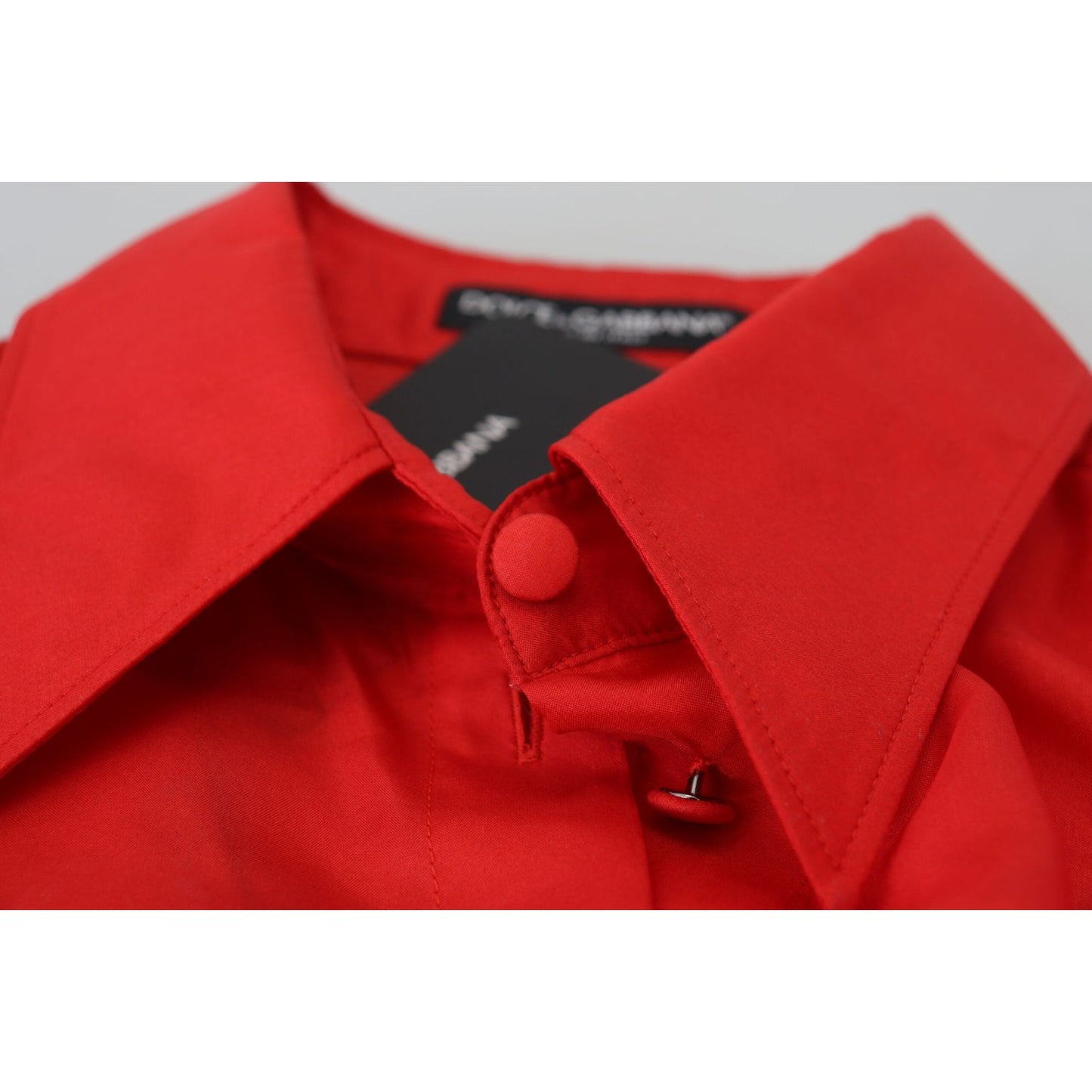 Dolce & Gabbana Red Silk Collared Long Sleeves Dress Shirt Top
