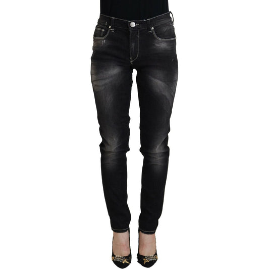 Acht Black Washed Mid Waist Tapered Women Casual Denim Jeans