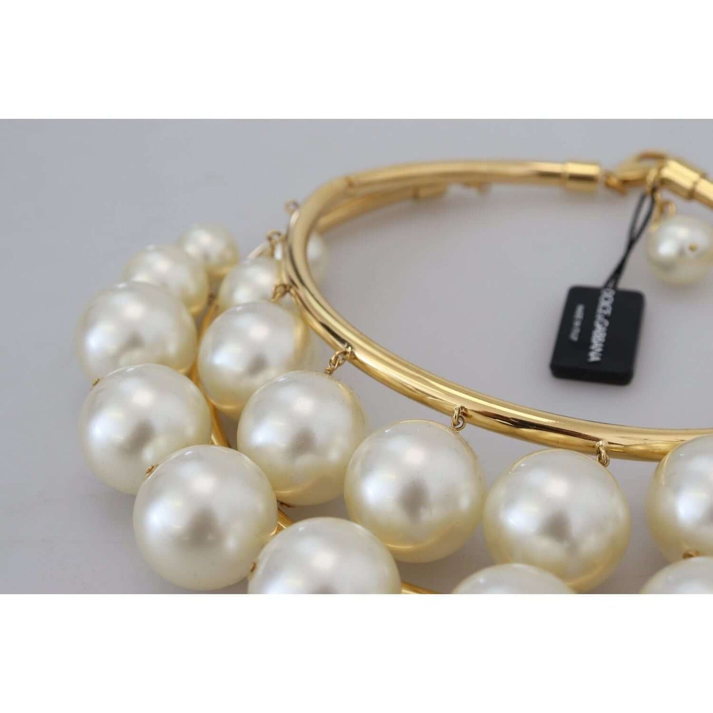 Dolce & Gabbana Elegant Faux Pearl Embellished Gold Choker Dolce & Gabbana Gray