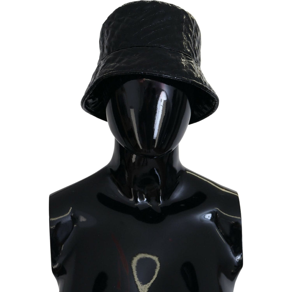 Dolce & Gabbana Black Quilted Faux Leather Women Bucket Cap Hat HAT9467-57