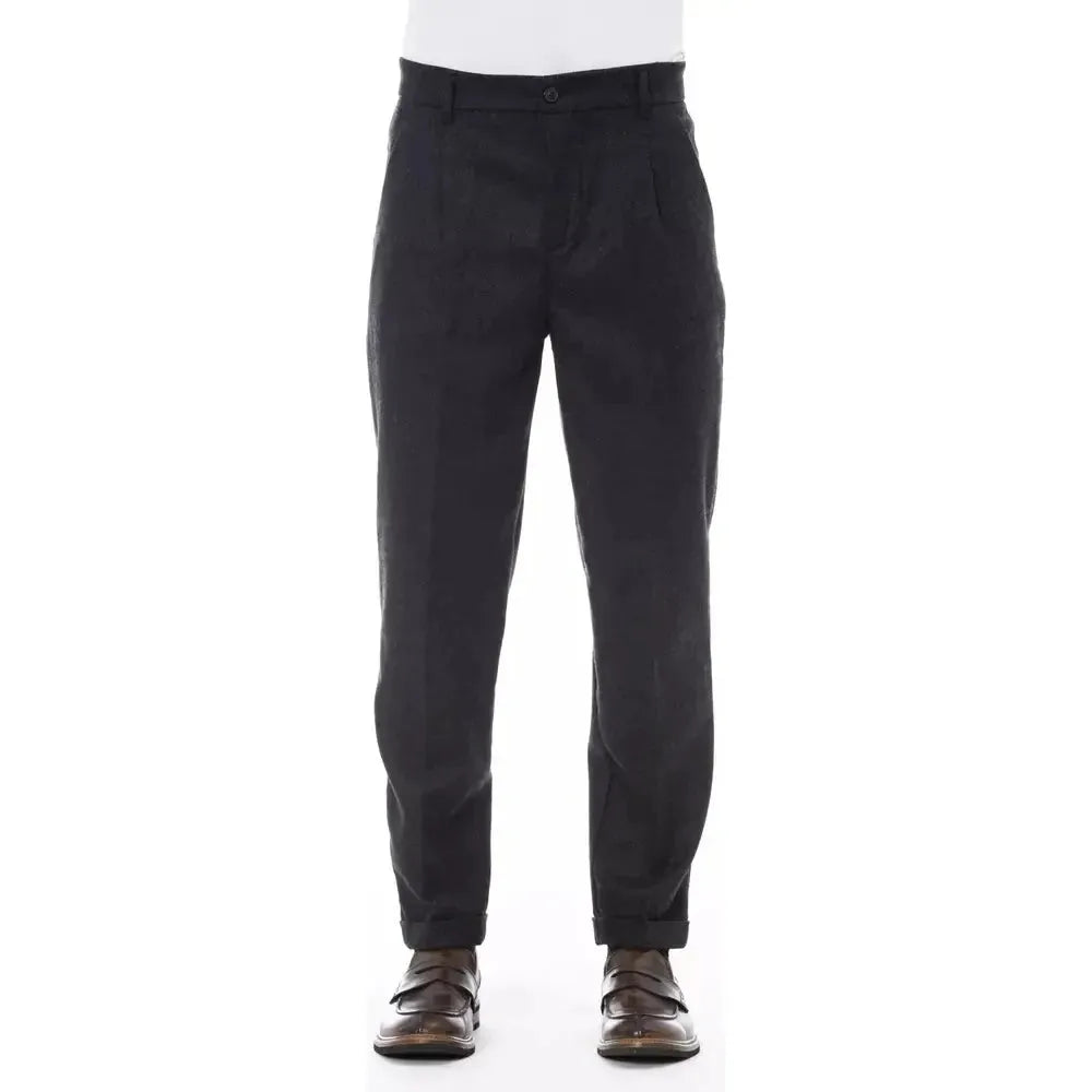 Alpha Studio Gray Wool Men Pant Alpha Studio Dark Slate Gray