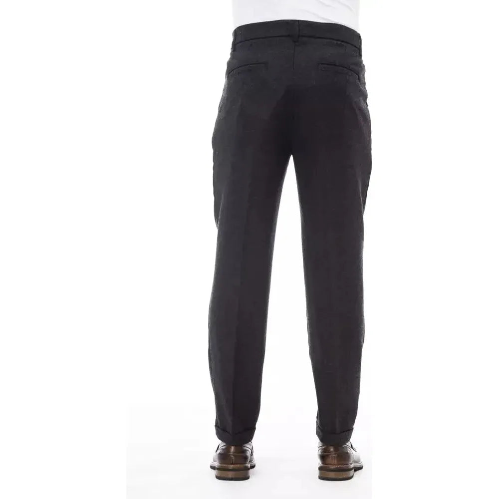 Alpha Studio Gray Wool Men Pant Alpha Studio White Smoke