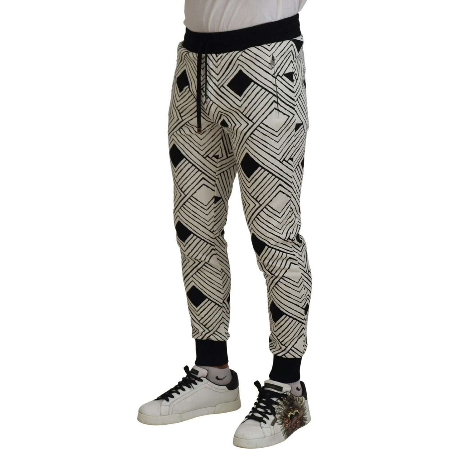 Dolce & Gabbana Black White Cotton Trousers Sport Pants PAN74757- 44