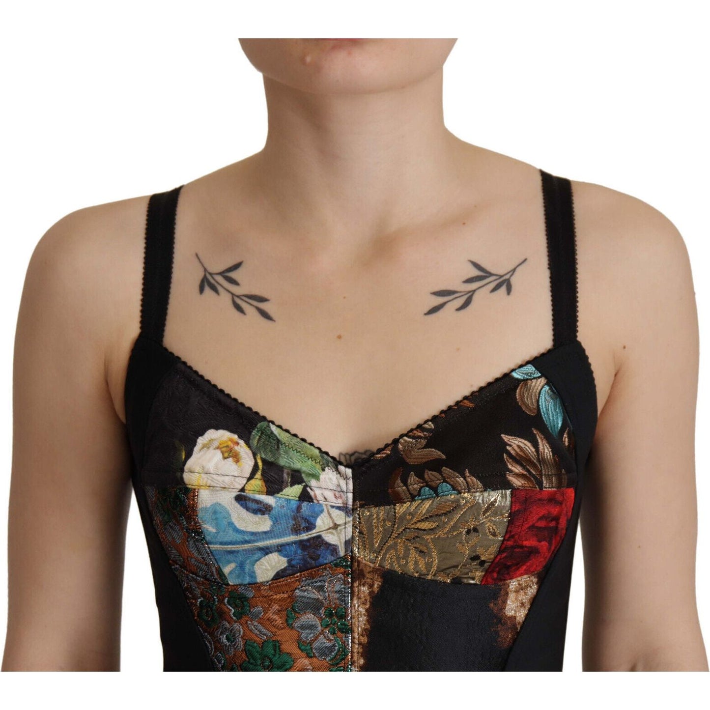 Dolce & Gabbana Black Patchwork Sicily Blouse Corset Cropped Top TSH8005-36