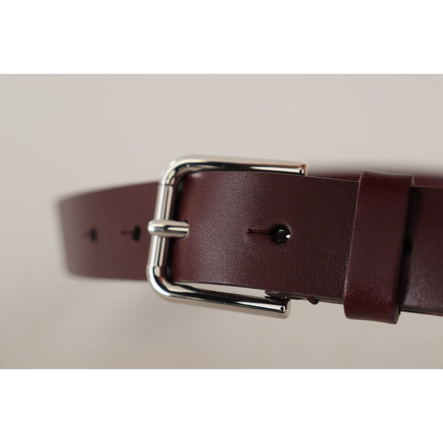 Dolce & Gabbana Maroon Calf Leather Silver Tone Metal Buckle Belt BEL8637#2-80