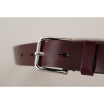 Dolce & Gabbana Maroon Calf Leather Silver Tone Metal Buckle Belt BEL8637#2-80
