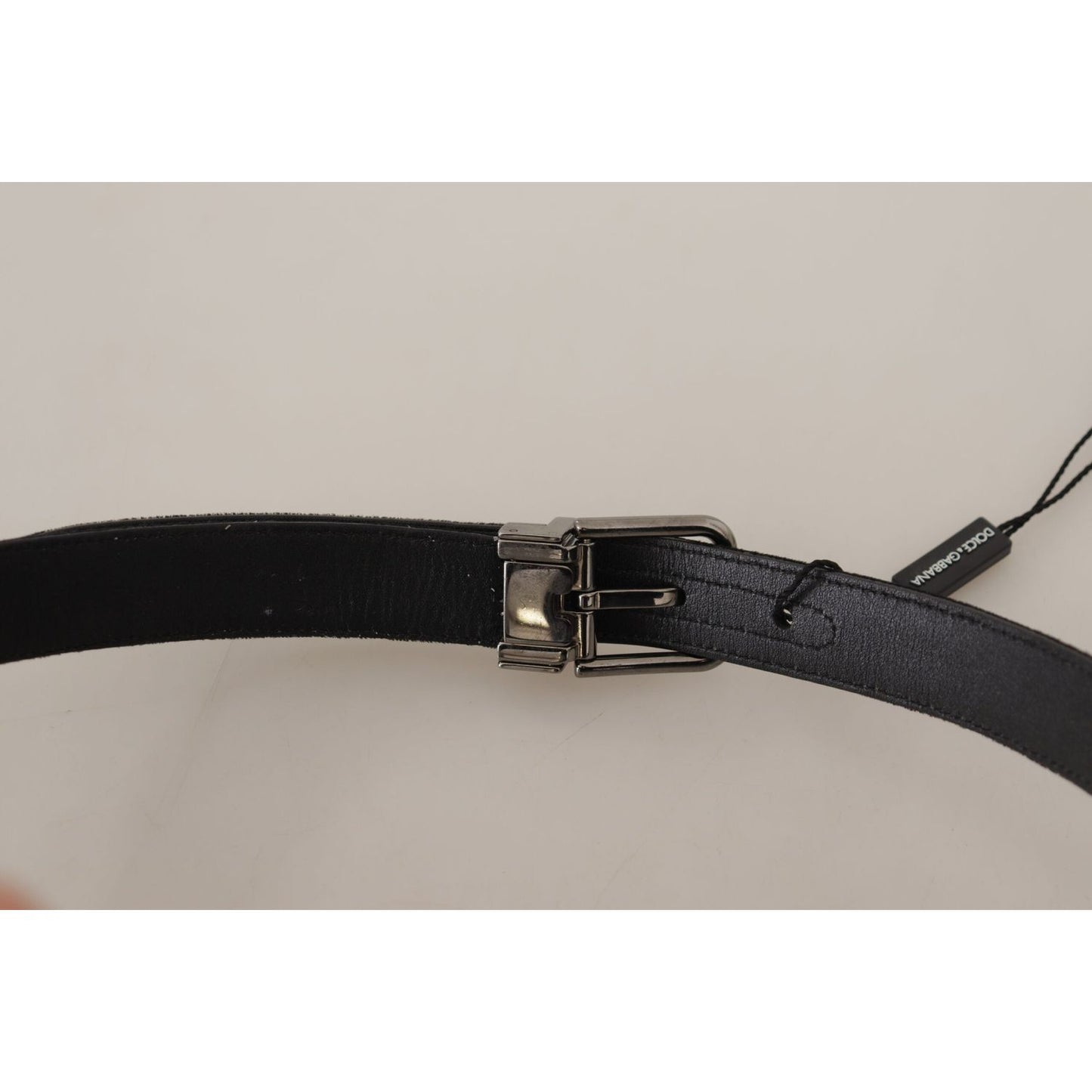 Dolce & Gabbana Black Cotton Silver Tone Metal Buckle Belt