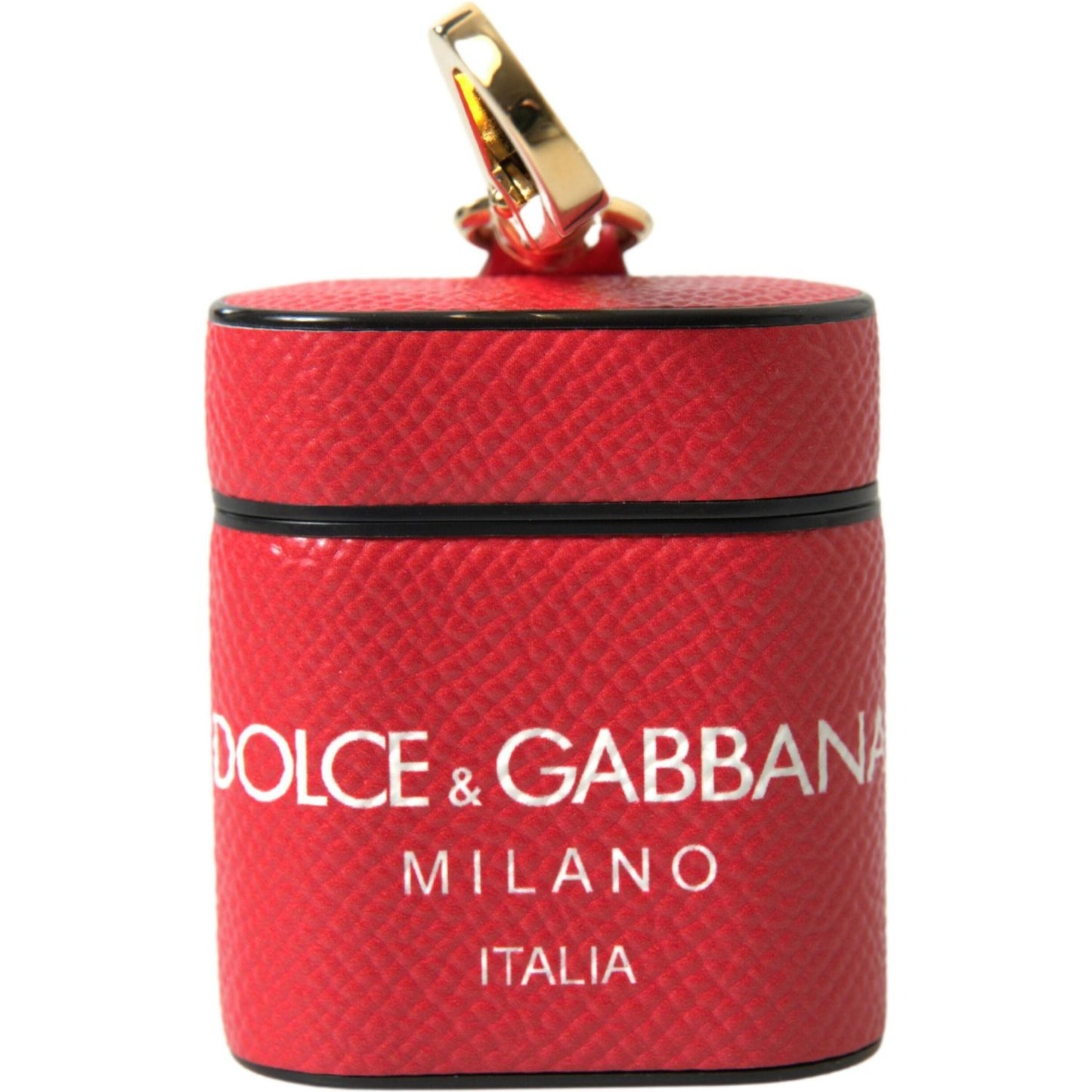 Dolce & Gabbana Red Leather Gold Tone Metal Logo Print Airpods Case SMY101176