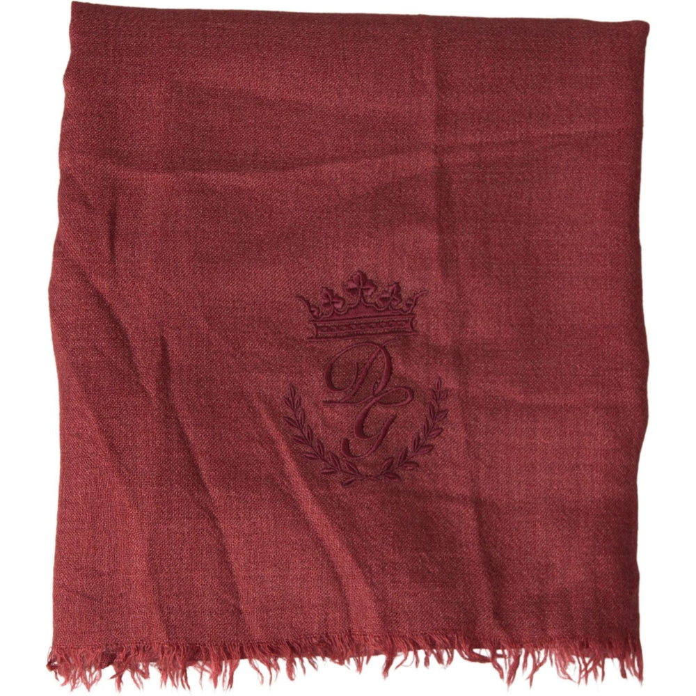 Dolce & Gabbana Maroon Cashmere Knit Wrap Shawl Fringe Scarf MS7059
