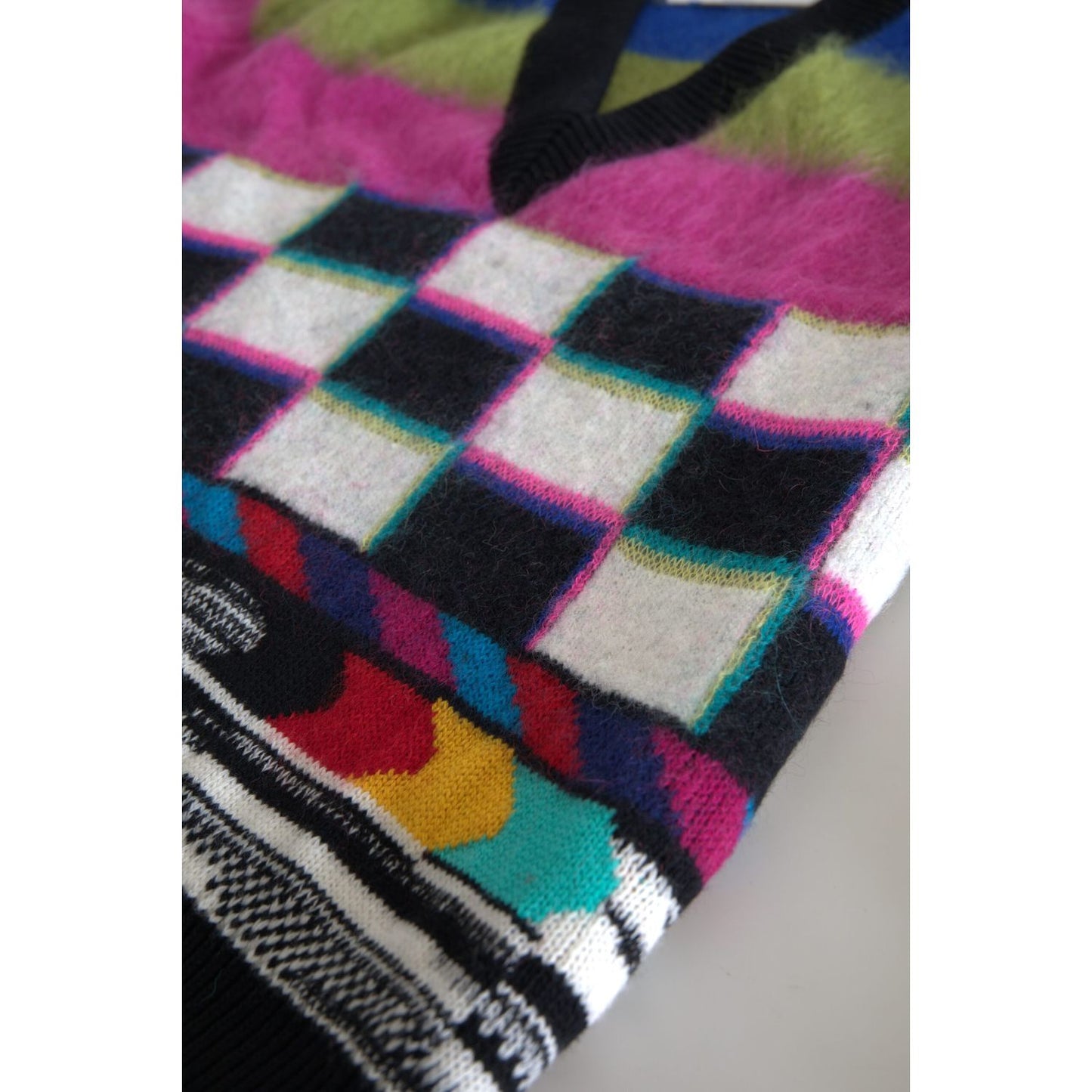 多色 V 领奢华套头毛衣