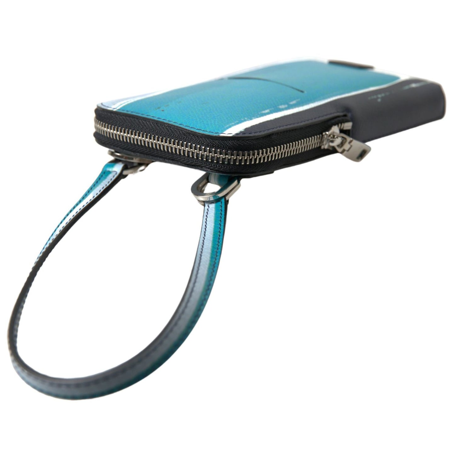 优雅蓝白皮革斜挎手机包