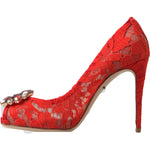 Dolce & Gabbana Red Taormina Lace Crystal Heels Pumps Shoes LA10240-35.5