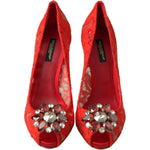 Dolce & Gabbana Red Taormina Lace Crystal Heels Pumps Shoes LA10240-35.5
