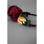 Dolce & Gabbana Red with multicolor Rose Silk Crystal Netted Logo Diadem Headband SMY101162