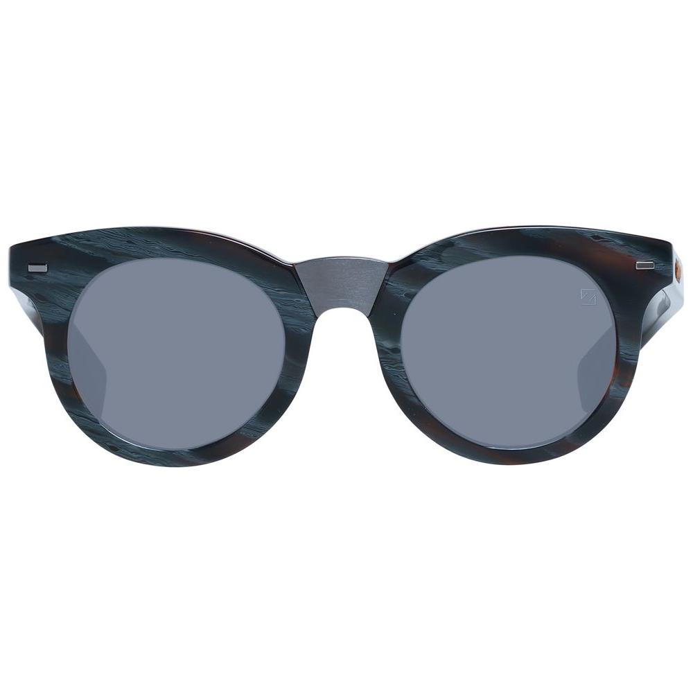 Ermenegildo Zegna brown men's cat eye sunglasses with grey lenses, plastic frame, full-rim style, size 47-23-145, 100% UVA & UVB protection.