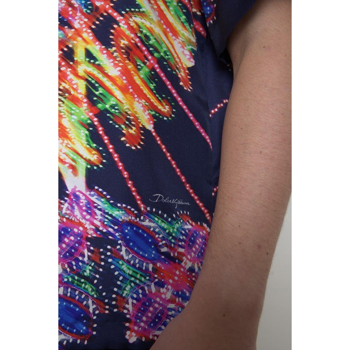 Dolce & Gabbana Multicolor Luminarie Print Men Shirt Silk TSH84189-41