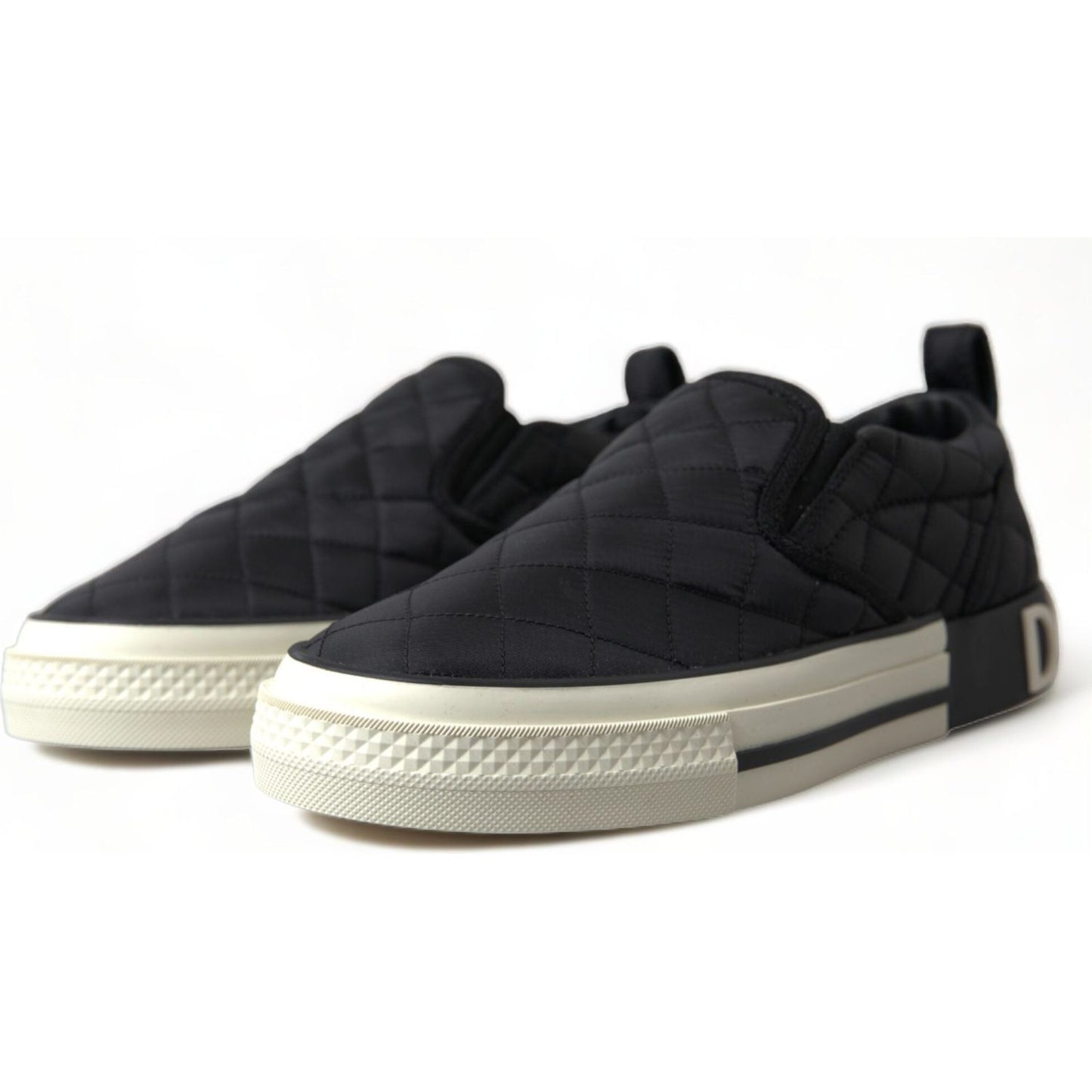 Dolce & Gabbana Elegant Quilted Black Canvas Sneakers Dolce & Gabbana Light Gray