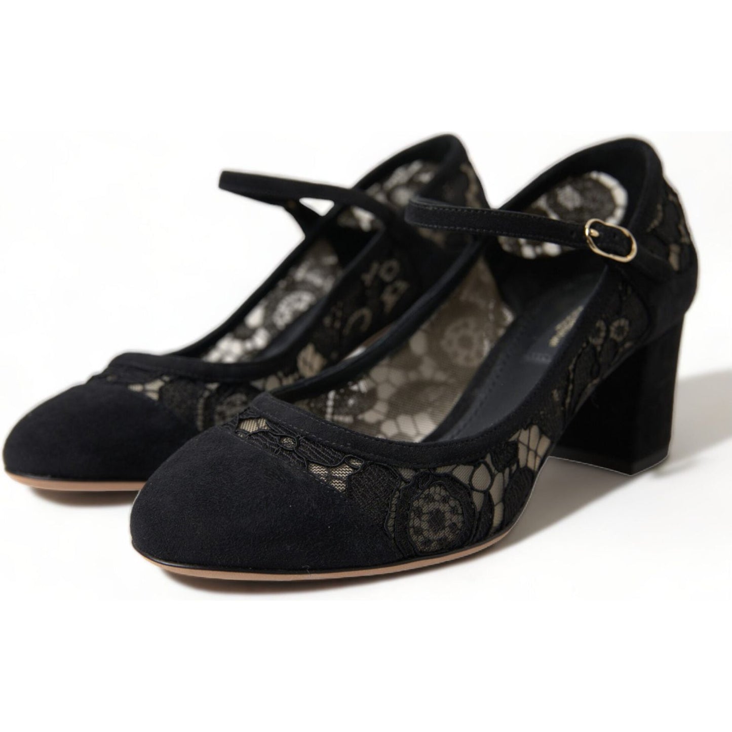 Dolce & Gabbana Elegant Suede Mary Jane Lace Heels Dolce & Gabbana Light Gray