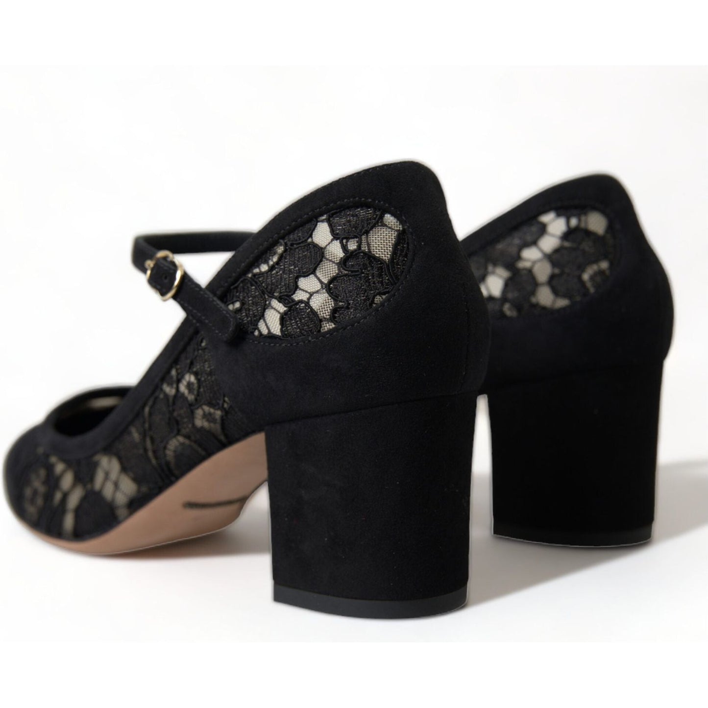 Dolce & Gabbana Elegant Suede Mary Jane Lace Heels Dolce & Gabbana Black