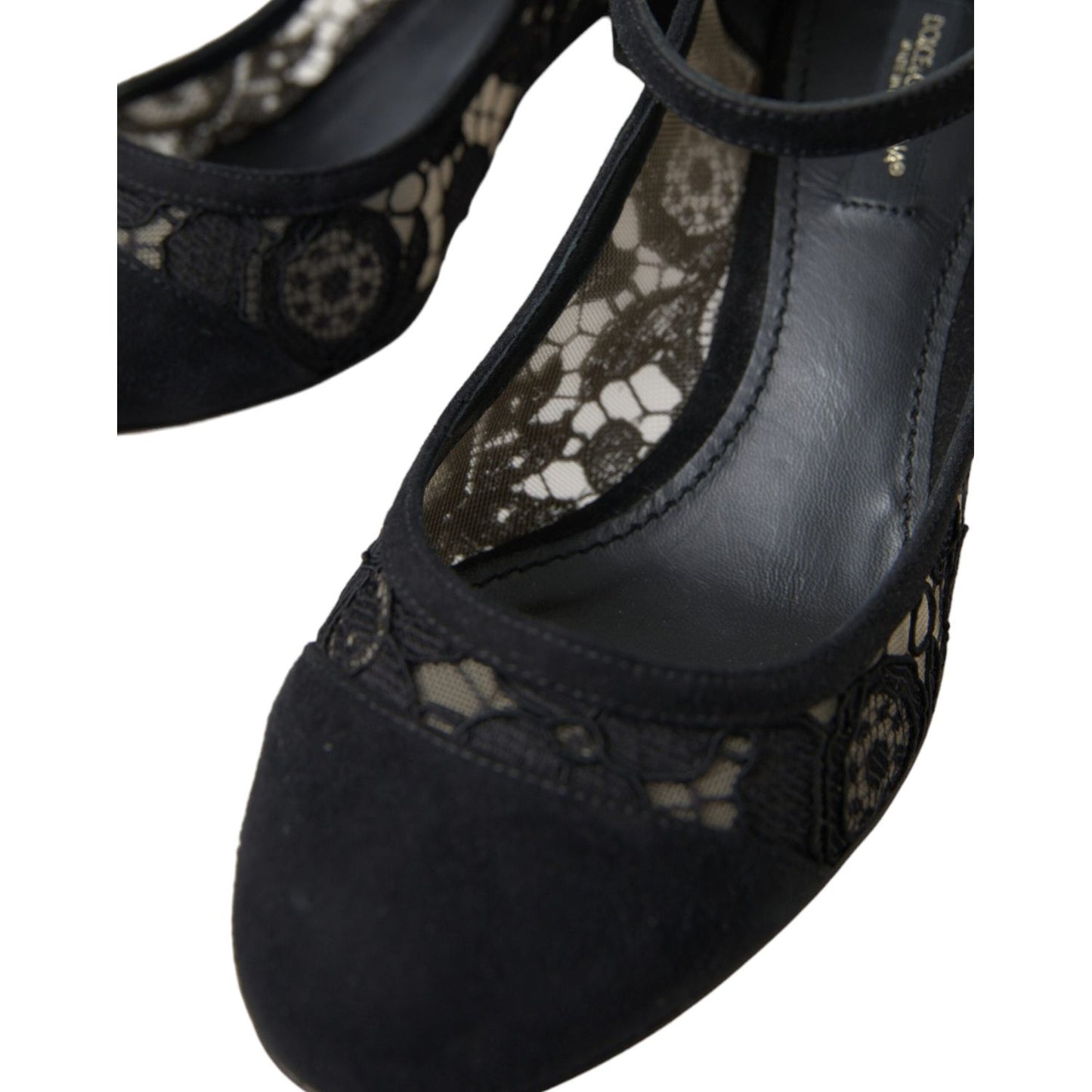 Dolce & Gabbana Elegant Suede Mary Jane Lace Heels Dolce & Gabbana Black