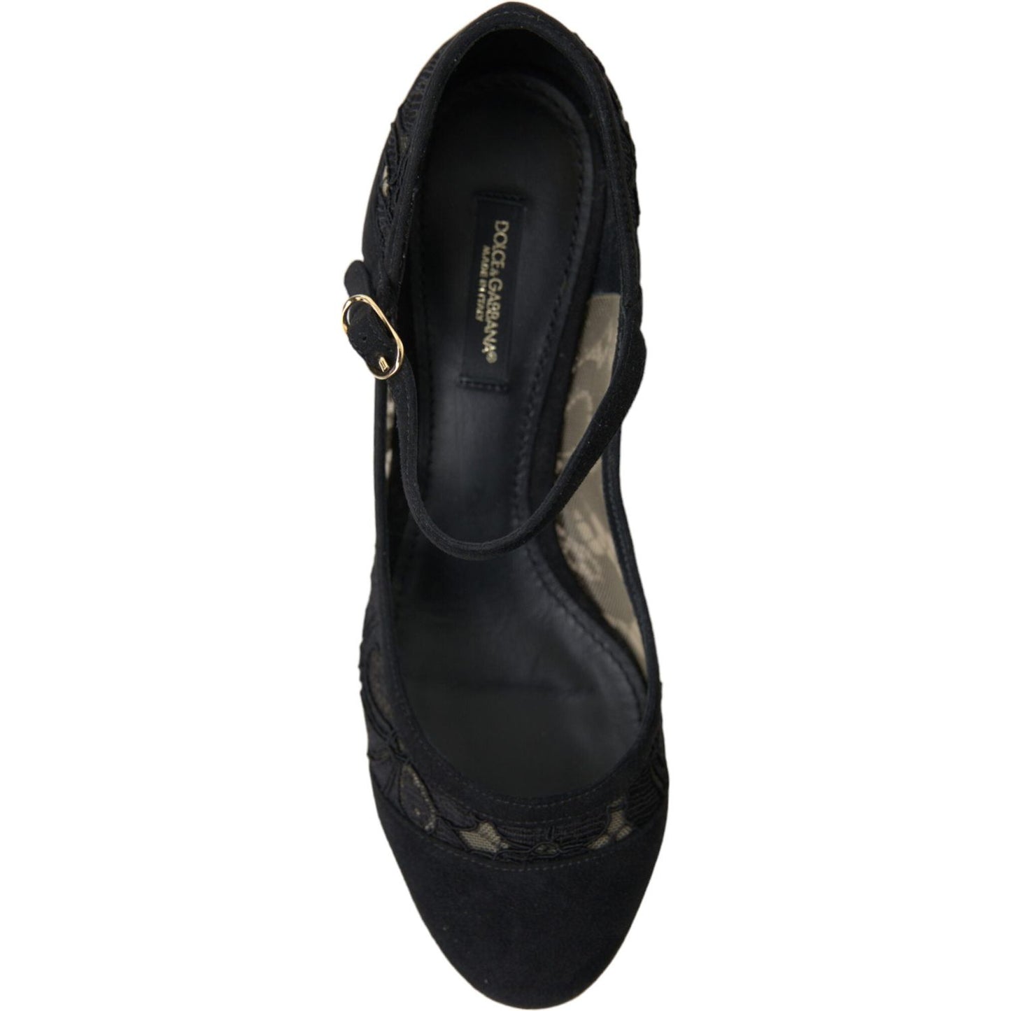 Dolce & Gabbana Elegant Suede Mary Jane Lace Heels Dolce & Gabbana Black