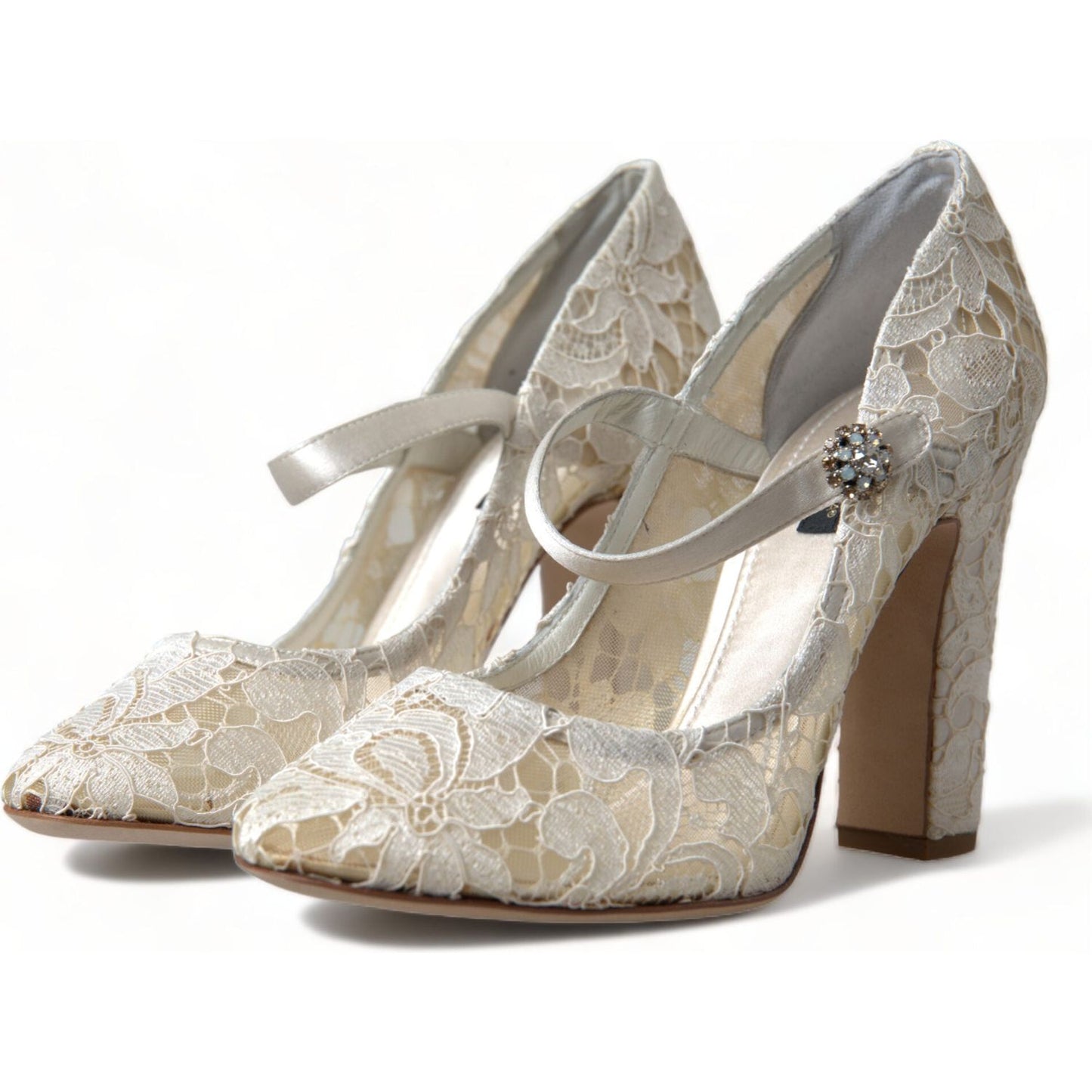 Dolce & Gabbana Chic Lace Block Heels Sandals in Cream White Dolce & Gabbana Rosy Brown
