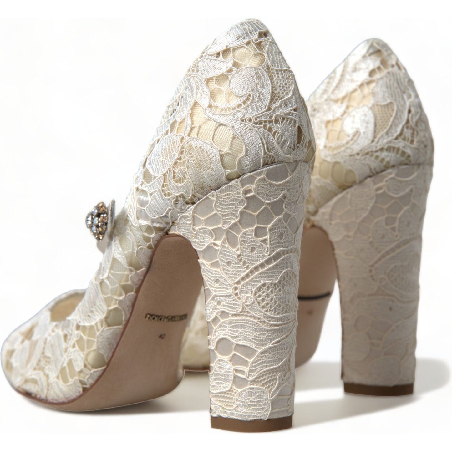 Dolce & Gabbana Chic Lace Block Heels Sandals in Cream White Dolce & Gabbana Rosy Brown