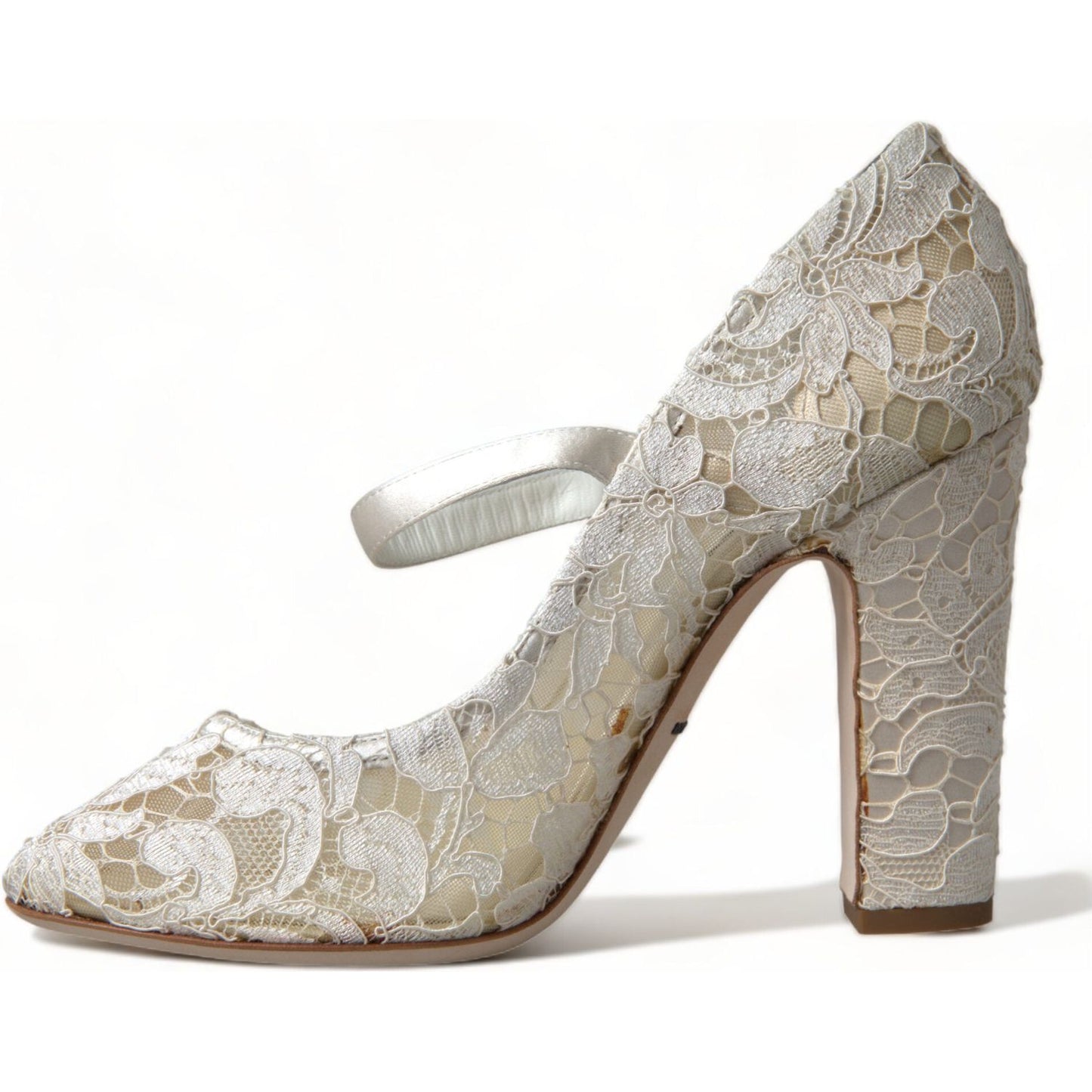 Dolce & Gabbana Chic Lace Block Heels Sandals in Cream White Dolce & Gabbana Dark Gray