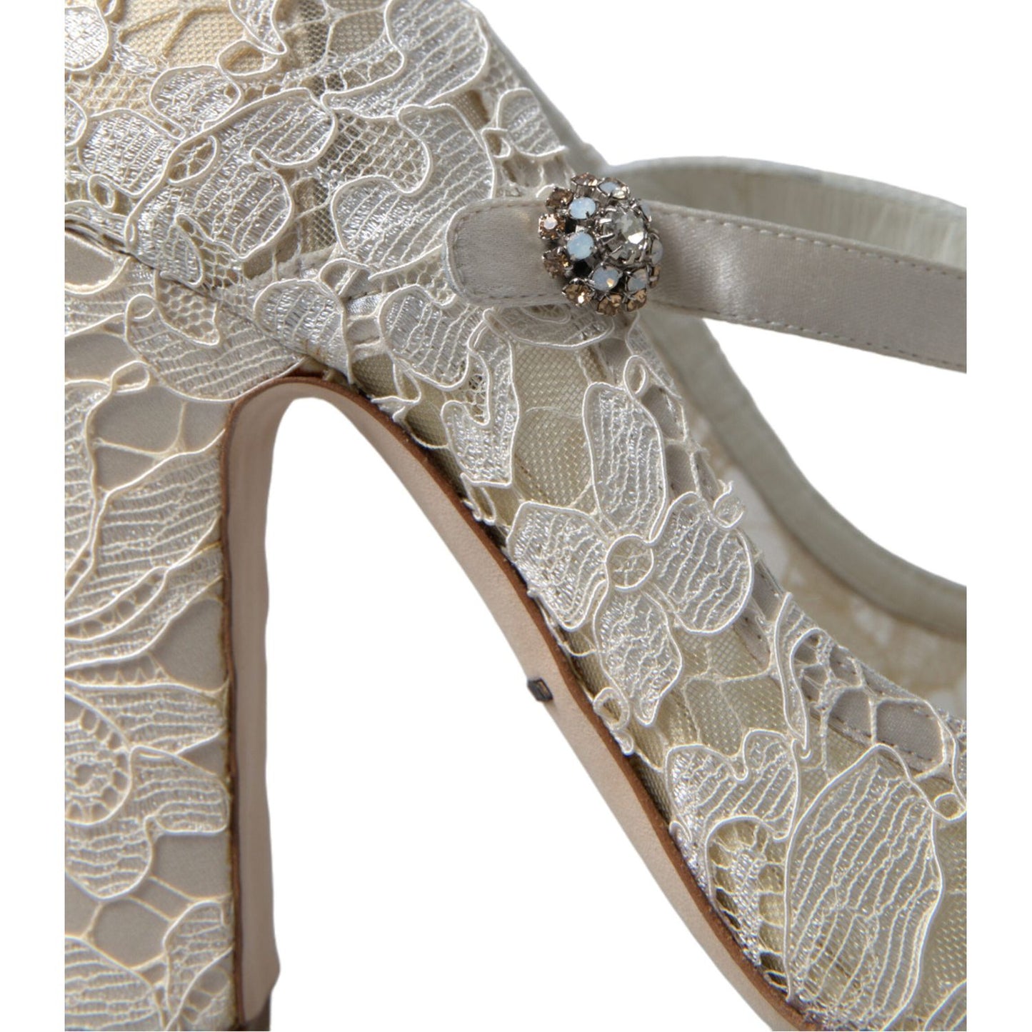 Dolce & Gabbana Chic Lace Block Heels Sandals in Cream White Dolce & Gabbana Rosy Brown