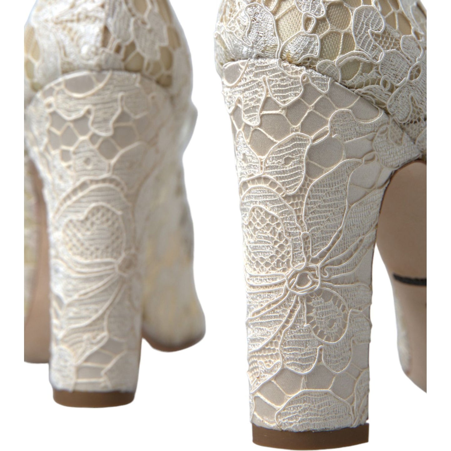 Dolce & Gabbana Chic Lace Block Heels Sandals in Cream White Dolce & Gabbana Rosy Brown