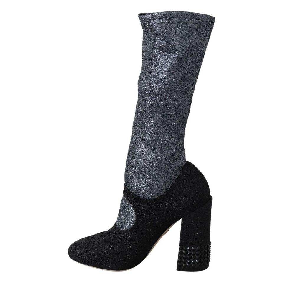 Dolce & Gabbana Black Crystal Mary Janes Booties Shoes
