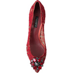 Dolce & Gabbana Red Taormina Lace Crystal Heels Pumps Shoes LA10352-36