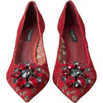 Dolce & Gabbana Red Taormina Lace Crystal Heels Pumps Shoes LA10352-36
