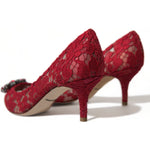 Dolce & Gabbana Red Taormina Lace Crystal Heels Pumps Shoes LA10352-36