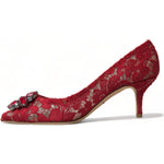 Dolce & Gabbana Red Taormina Lace Crystal Heels Pumps Shoes LA10352-36