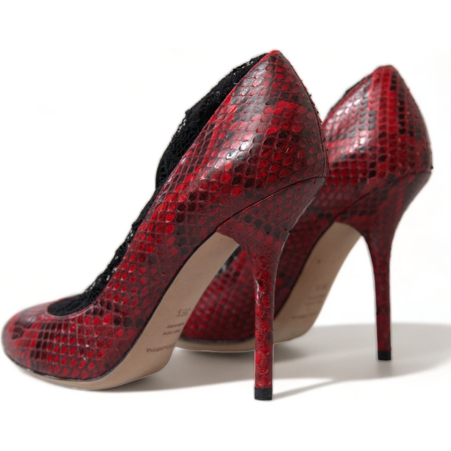 Dolce & Gabbana Red Almond Toe Snakeskin Pumps with Lace Socks Dolce & Gabbana Dark Slate Gray