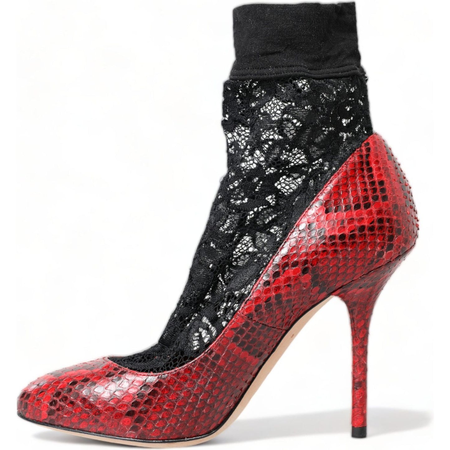 Dolce & Gabbana Red Almond Toe Snakeskin Pumps with Lace Socks Dolce & Gabbana Dark Slate Gray