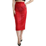 Dolce & Gabbana Red Sheer High Waist Pencil Cut Midi Skirt SKI1941-40