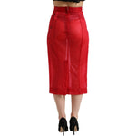 Dolce & Gabbana Red Sheer High Waist Pencil Cut Midi Skirt SKI1941-40