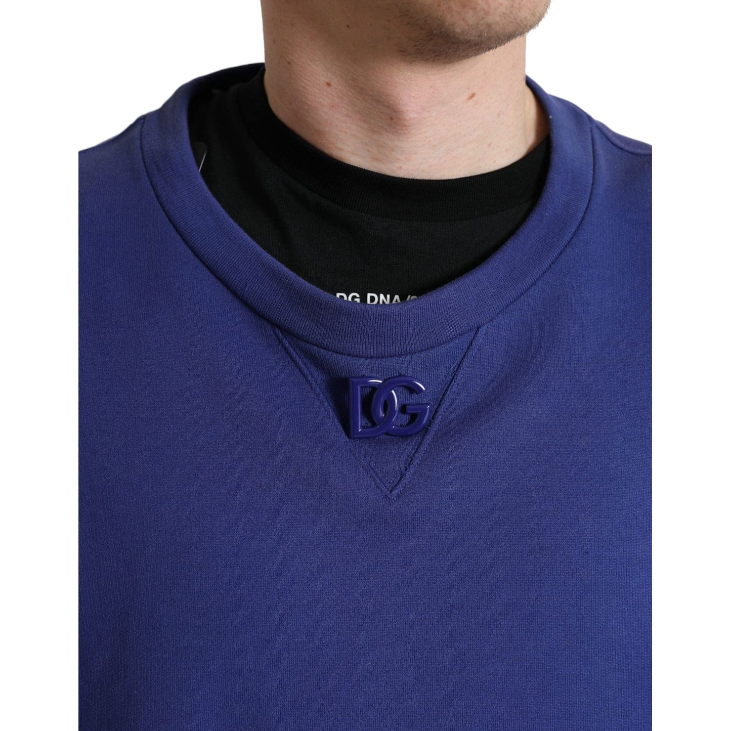 Dolce & Gabbana Royal Blue Cotton Crewneck Pullover Sweater TSH84773-56