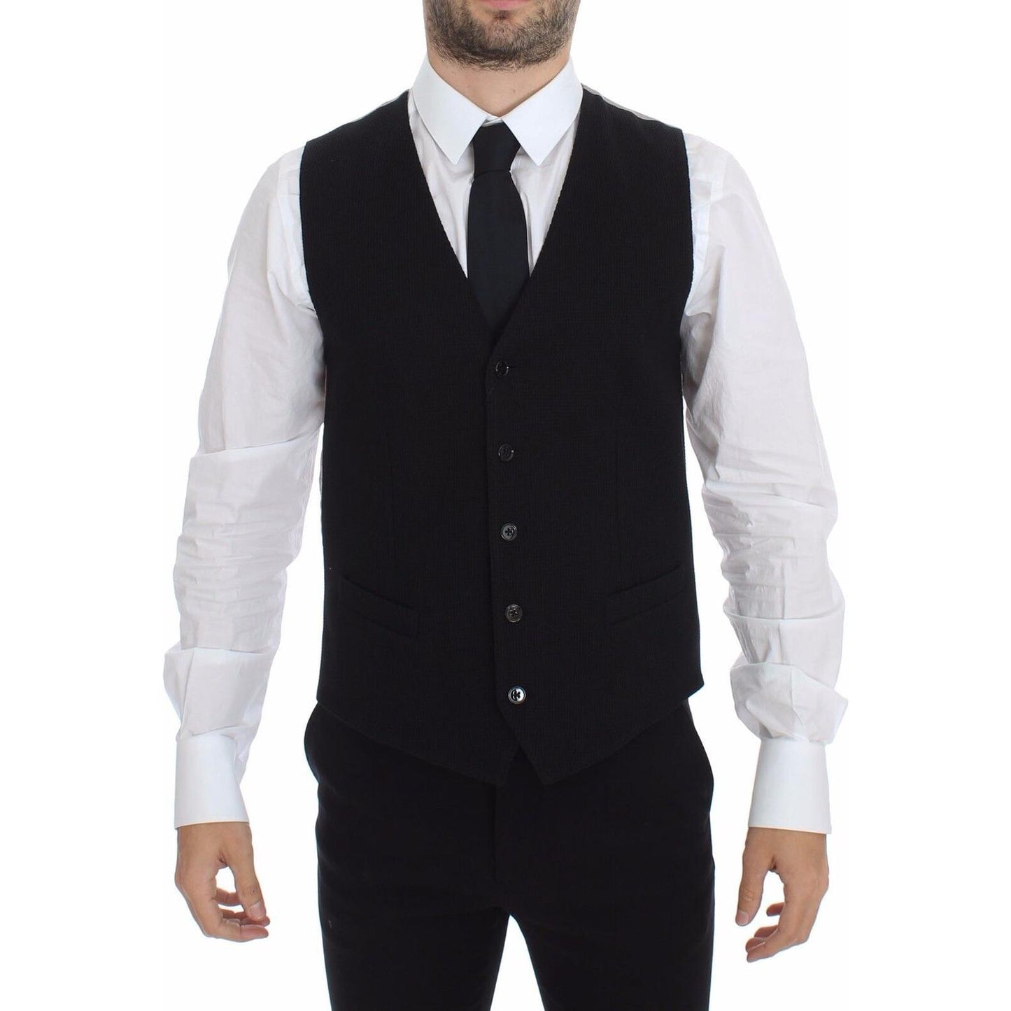 Dolce & Gabbana Black Cotton Dress Vest Blazer Jacket VES10086-1