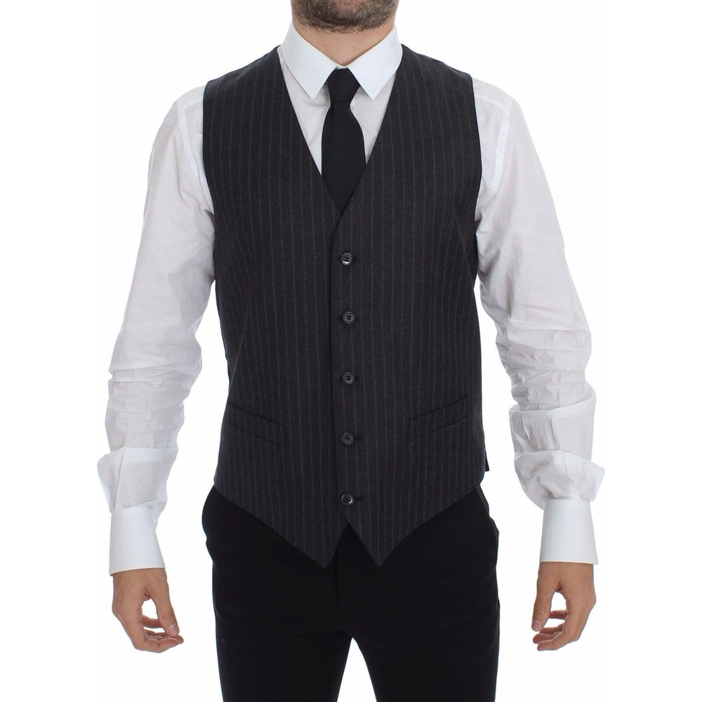 Dolce & Gabbana Elegant Gray Striped Dress Vest Dolce & Gabbana Dark Slate Gray