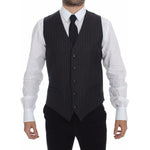 Dolce & Gabbana Elegant Gray Striped Dress Vest Dolce & Gabbana Dark Slate Gray