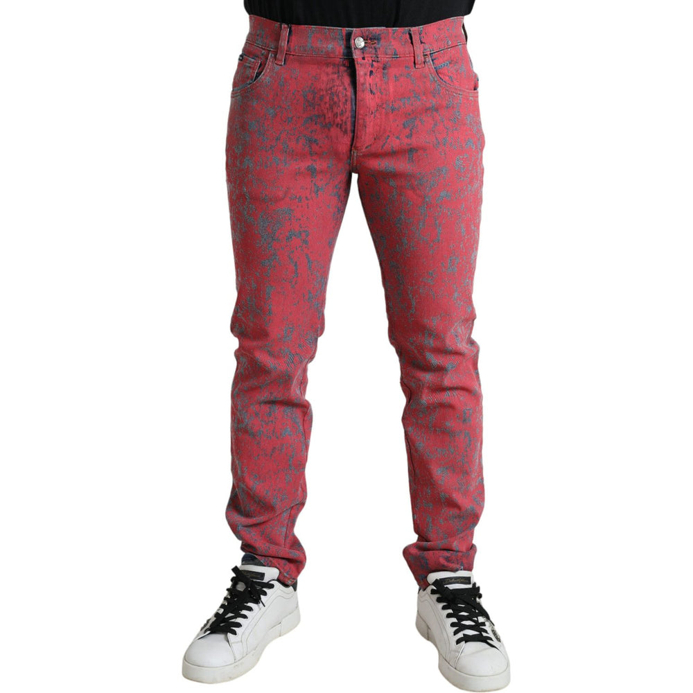 Dolce & Gabbana Red Cotton Dye Slim Fit Men Denim Jeans PAN75021-48