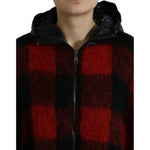 Dolce & Gabbana Black Red Buffalo Check Hooded Poncho Jacket JKT3726-40