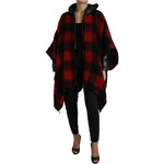 Dolce & Gabbana Black Red Buffalo Check Hooded Poncho Jacket JKT3726-40