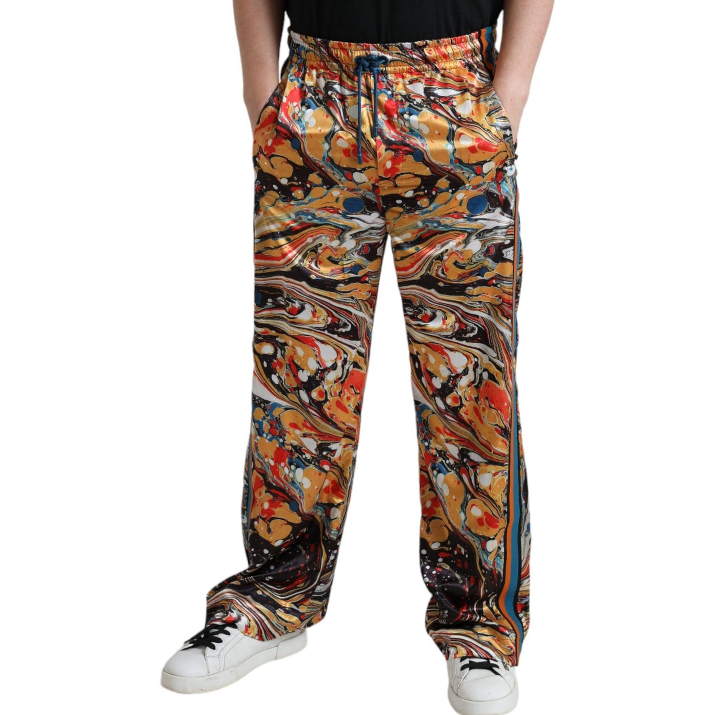 Dolce & Gabbana Multicolor Marble Print Satin Pants PAN74867-46