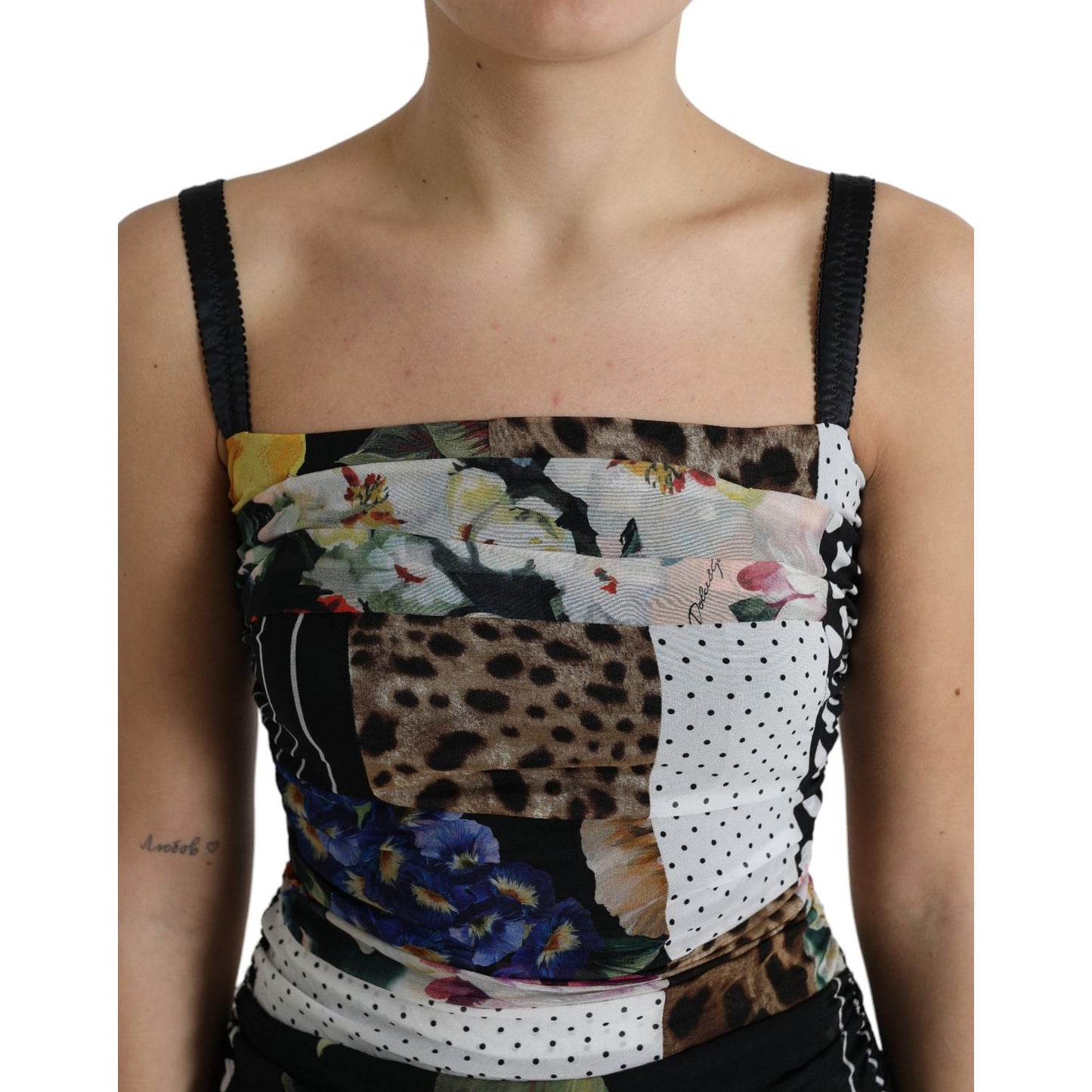 Dolce & Gabbana Multicolor Patchwork Midi Floral Leopard Bodycon Dress DR28960-40