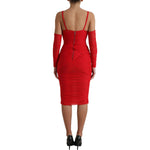 Dolce & Gabbana Red Nylon Stretch Cut Out Midi Dress DR28987-42