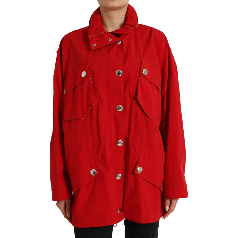 Dolce & Gabbana Red Polyester Hooded Button Rain Coat Jacket JKT3709-40